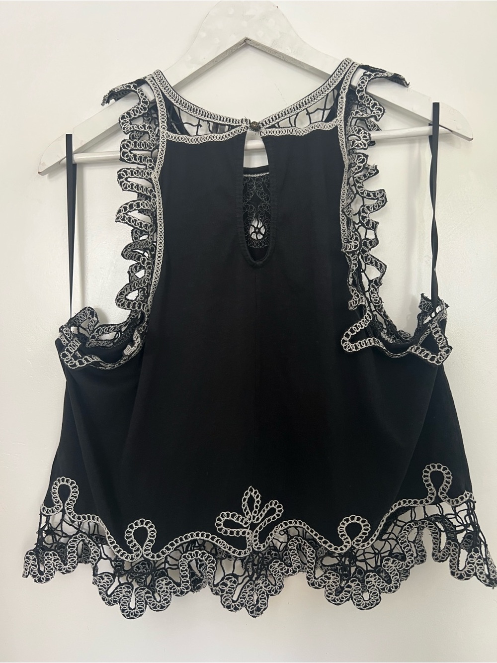 Anthropologie Black Top with White Crochet Trim - Picture 5 of 8
